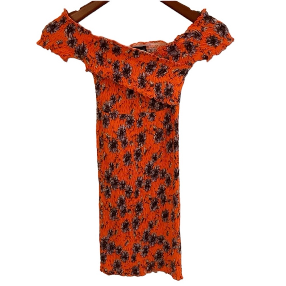 Topshop off the shoulder body-con dress floral print